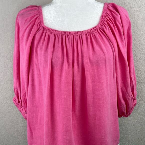 Topshop Pink Linen Blend Square Neck 3/4 Sleeve Summer Swing Top 6/Medium NWT - Picture 4 of 10